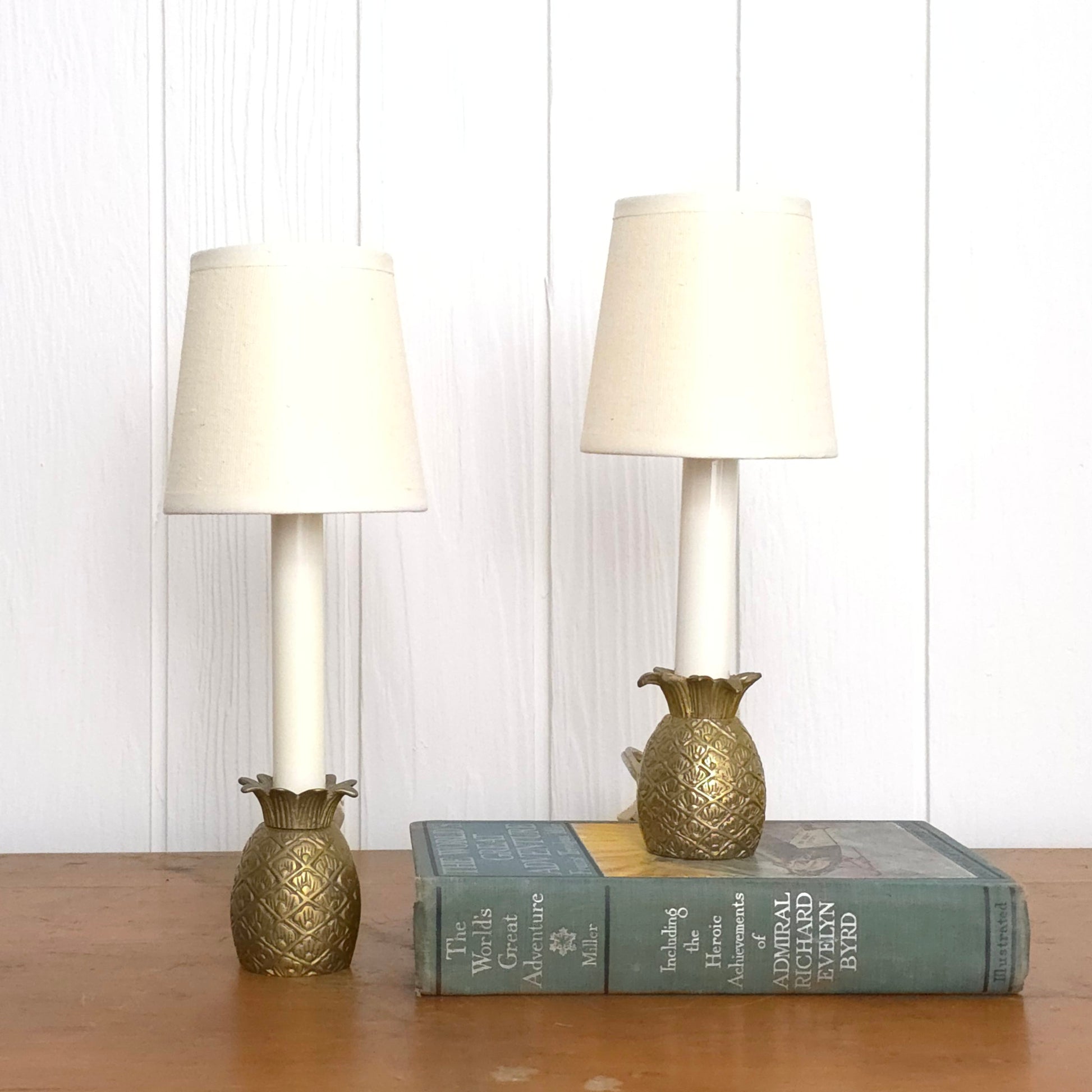Vintage Brass Pineapple Candle Lamp Pair