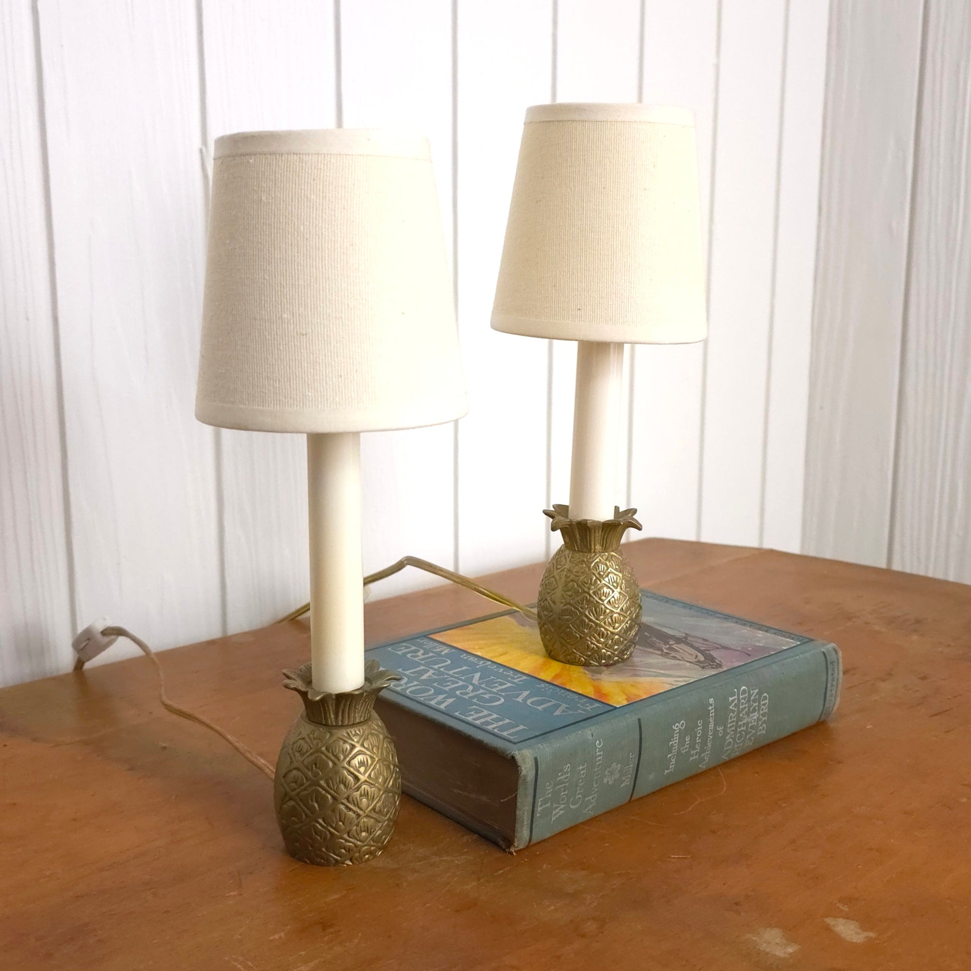 Vintage Brass Pineapple Candle Lamp Pair