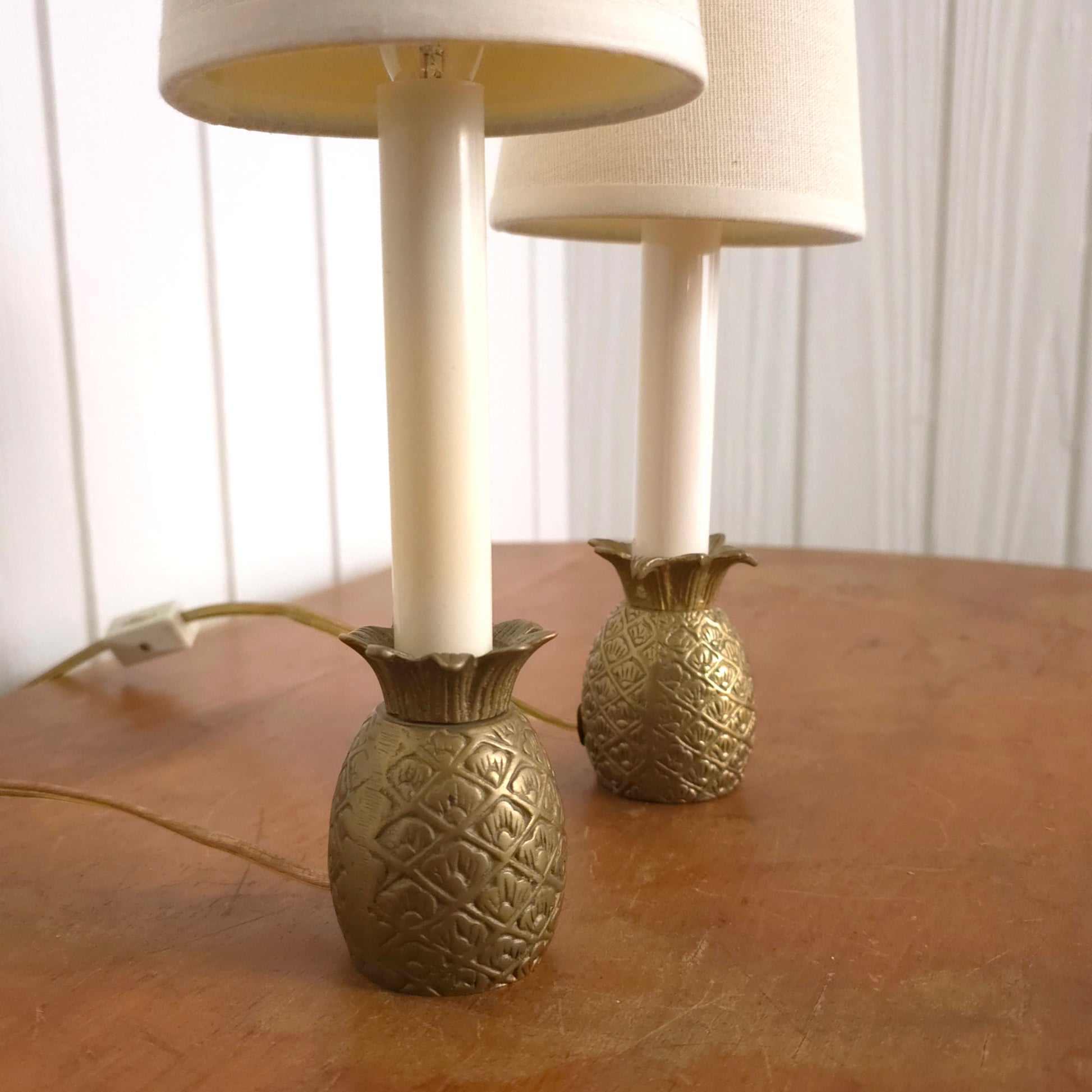 Vintage Brass Pineapple Candle Lamp Pair