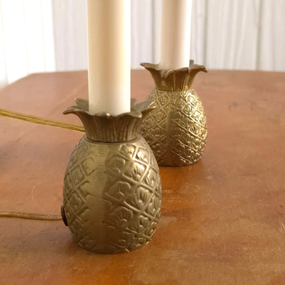 Bases of Vintage Brass Pineapple Candle Lamp Pair