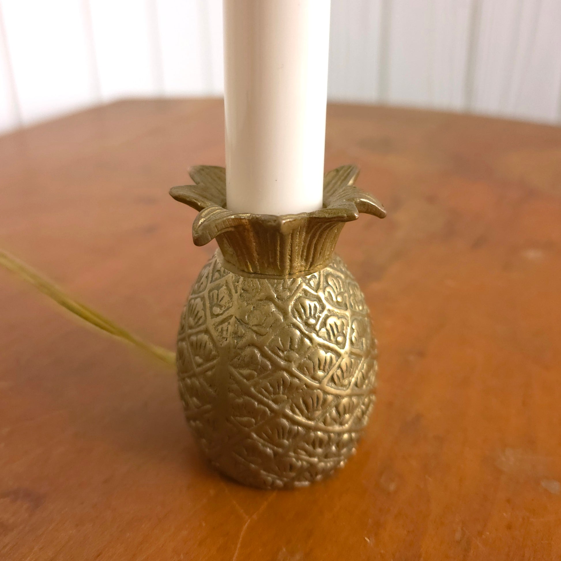 Detail of Vintage Brass Pineapple Candle Lamp Pair