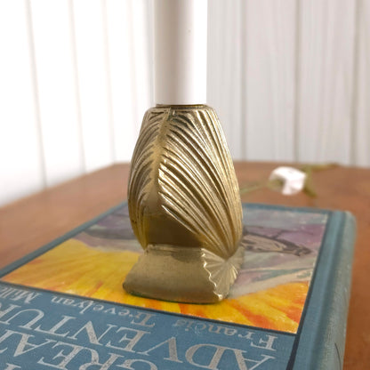 Side detail of Vintage Brass Seashell Candle Lamp