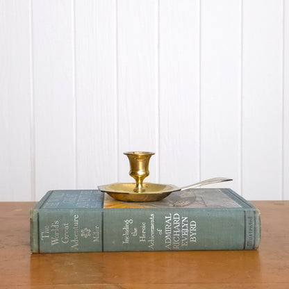 Side view of Brass Tab Handle Mini Chamber Candlestick Holder