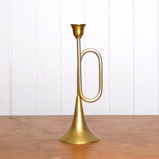 Vintage Brass Trumpet Candleholder
