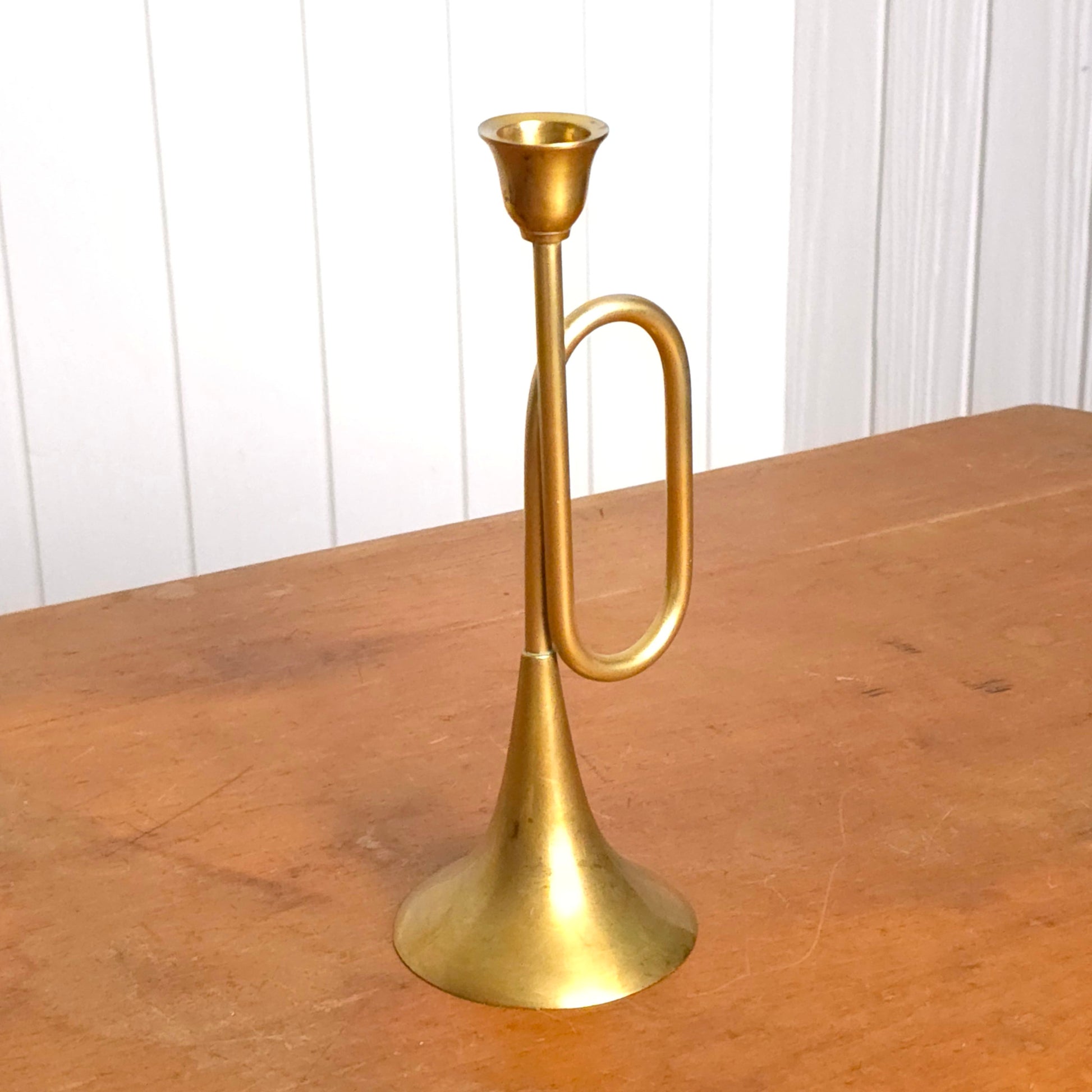Vintage Brass Trumpet Candleholder