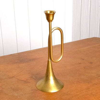 Vintage Brass Trumpet Candleholder