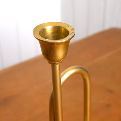 Detail of Vintage Brass Trumpet Candleholder