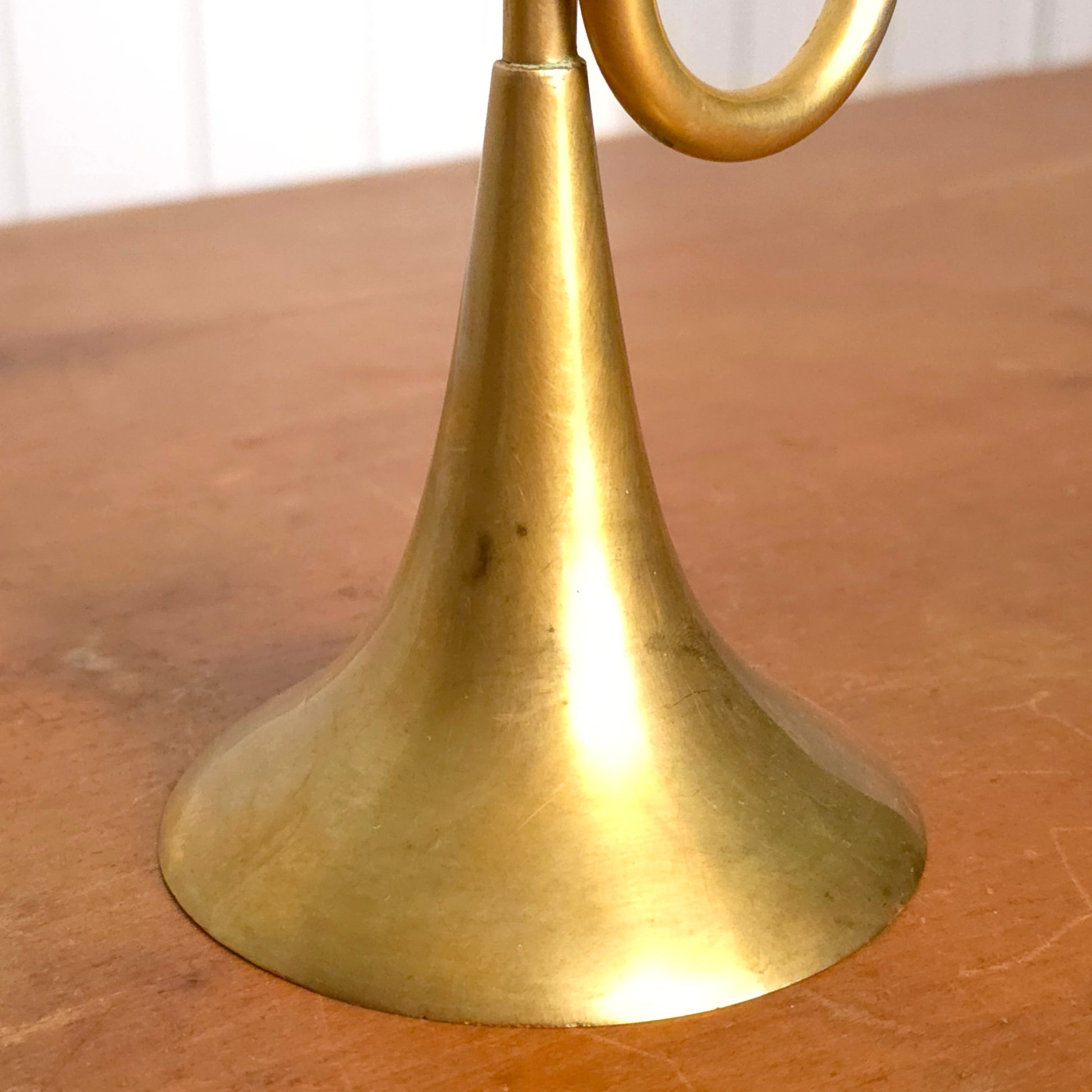 Detail of Vintage Brass Trumpet Candleholder