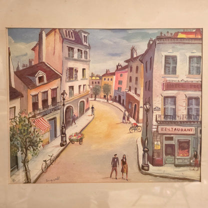 Montmarte Paris Street Scene Lithograph by JA Buzzelli