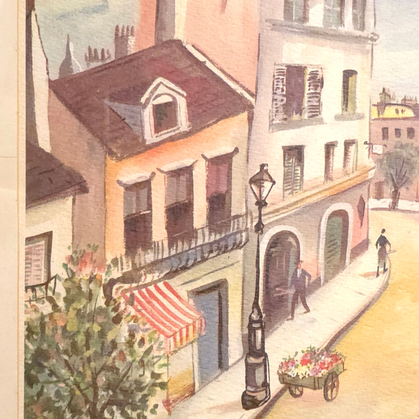 Detail of Montmarte Paris Street Scene Lithograph by JA Buzzelli