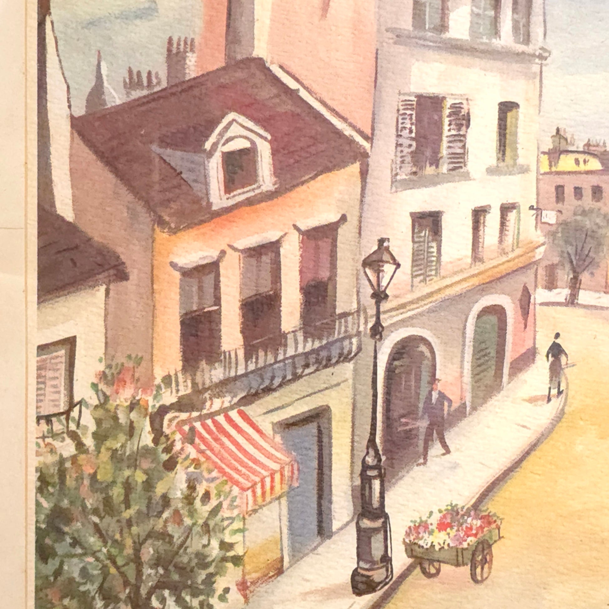 Detail of Montmarte Paris Street Scene Lithograph by JA Buzzelli