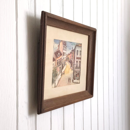 Side view of Montmarte Paris Street Scene Lithograph by JA Buzzelli