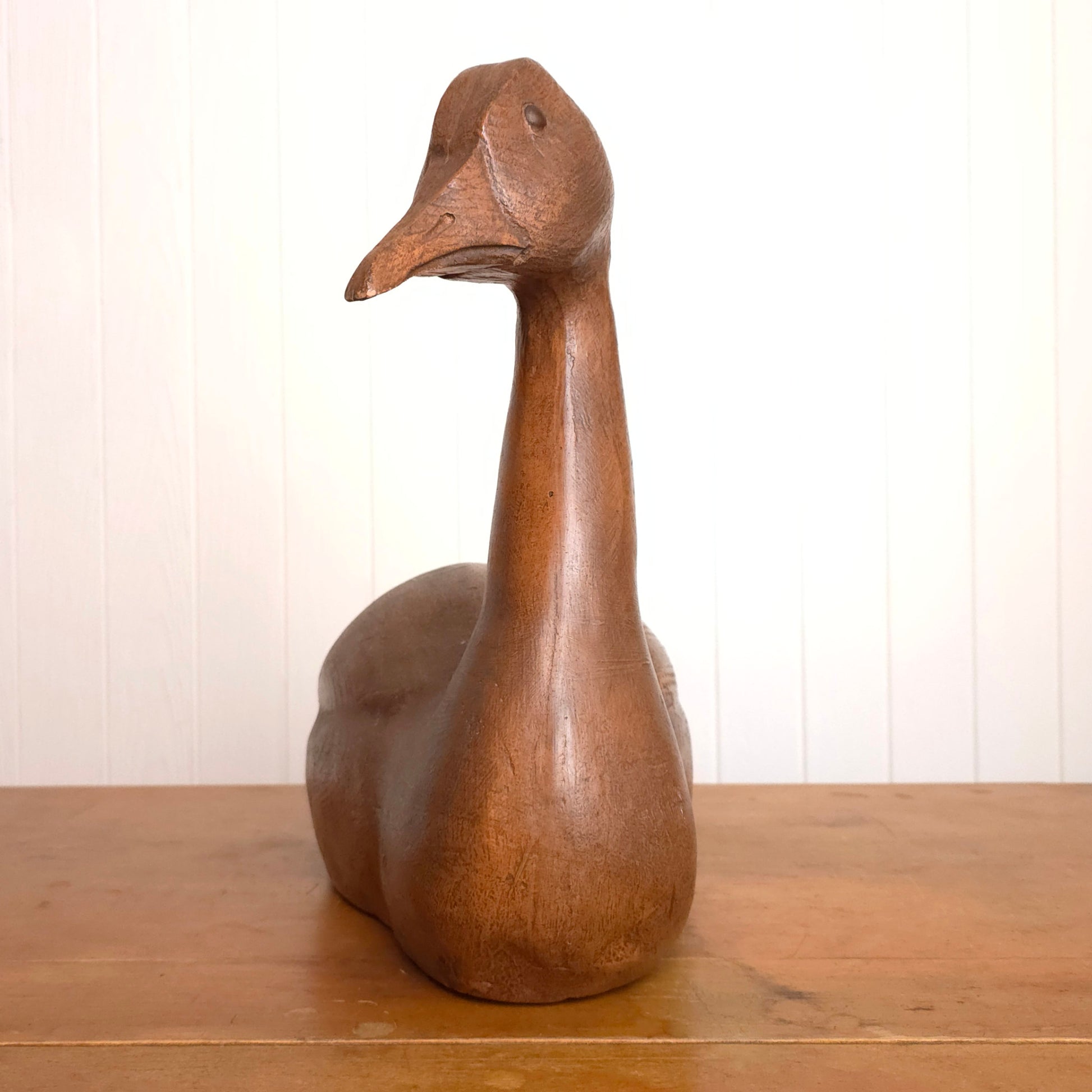Front view of vintage Carl Huff 1980 Resin Carved Swan Decoy
