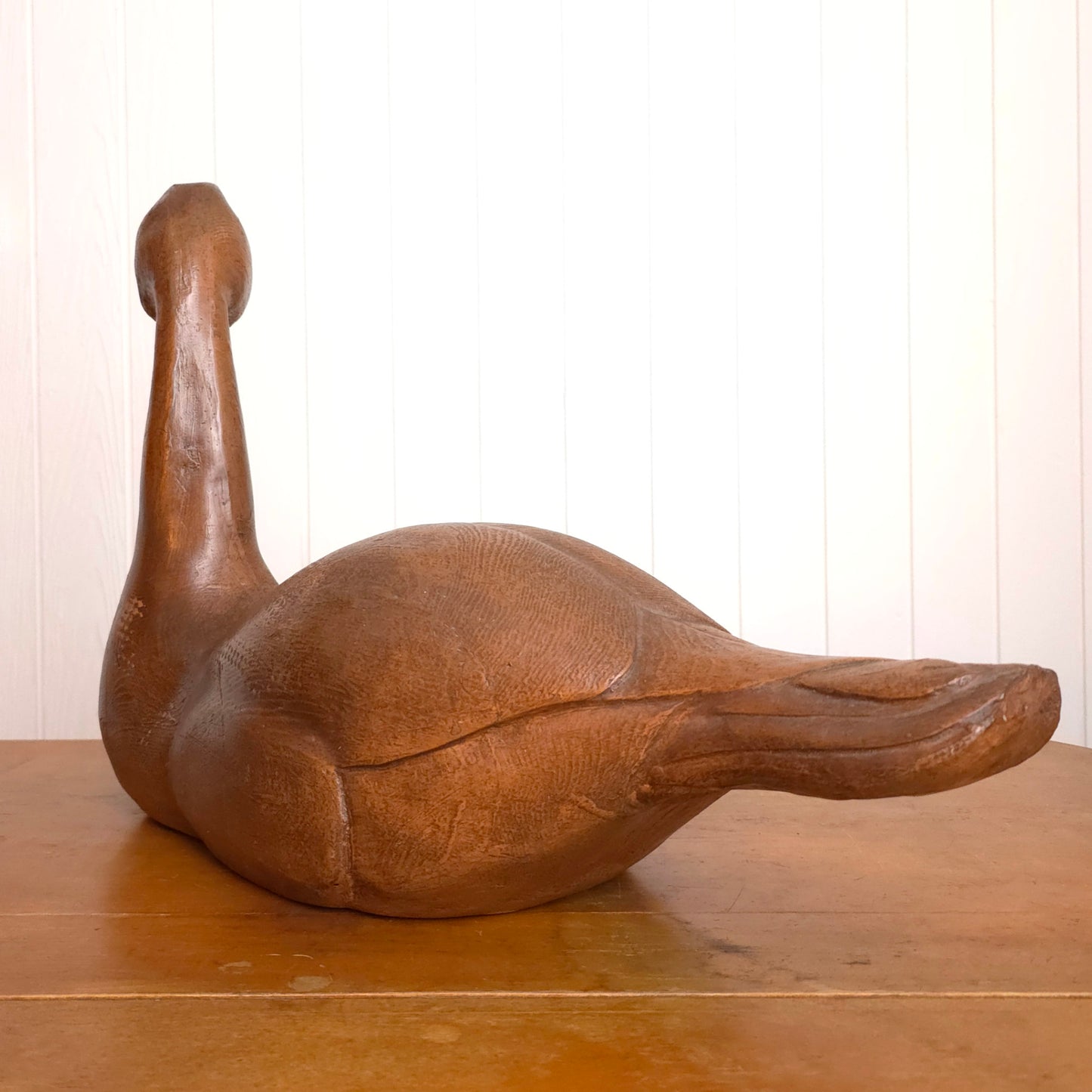 Back view of vintage Carl Huff 1980 Resin Carved Swan Decoy