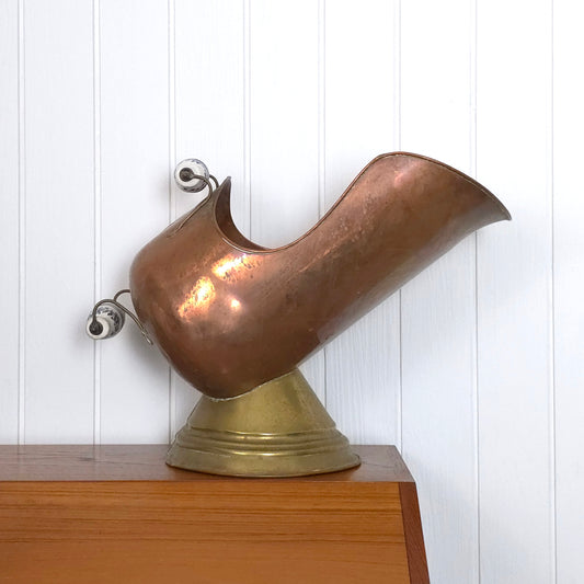 Vintage Copper Coal Ash Scuttle w/Porcelain Handles
