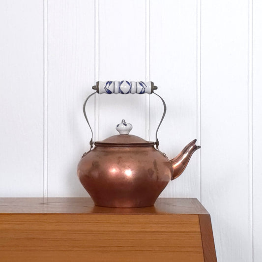 Vintage Copper Tea Kettle w/Porcelain Handles