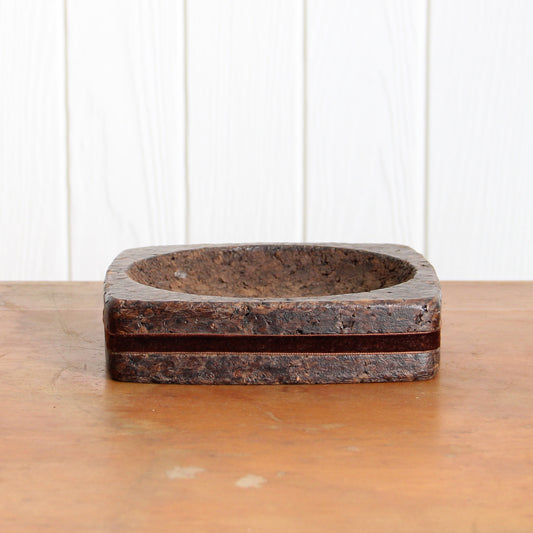 1970s cork and velvet trim catch-all