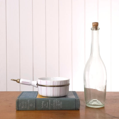 Vintage French Striped Porcelain Saucepan and Modele Depose Wine Bottle