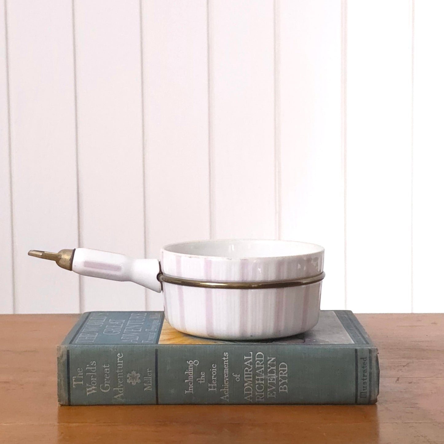 Vintage French Striped Porcelain Saucepan