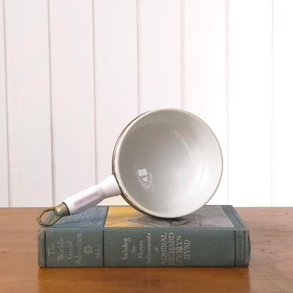 Interior of Vintage French Striped Porcelain Saucepan