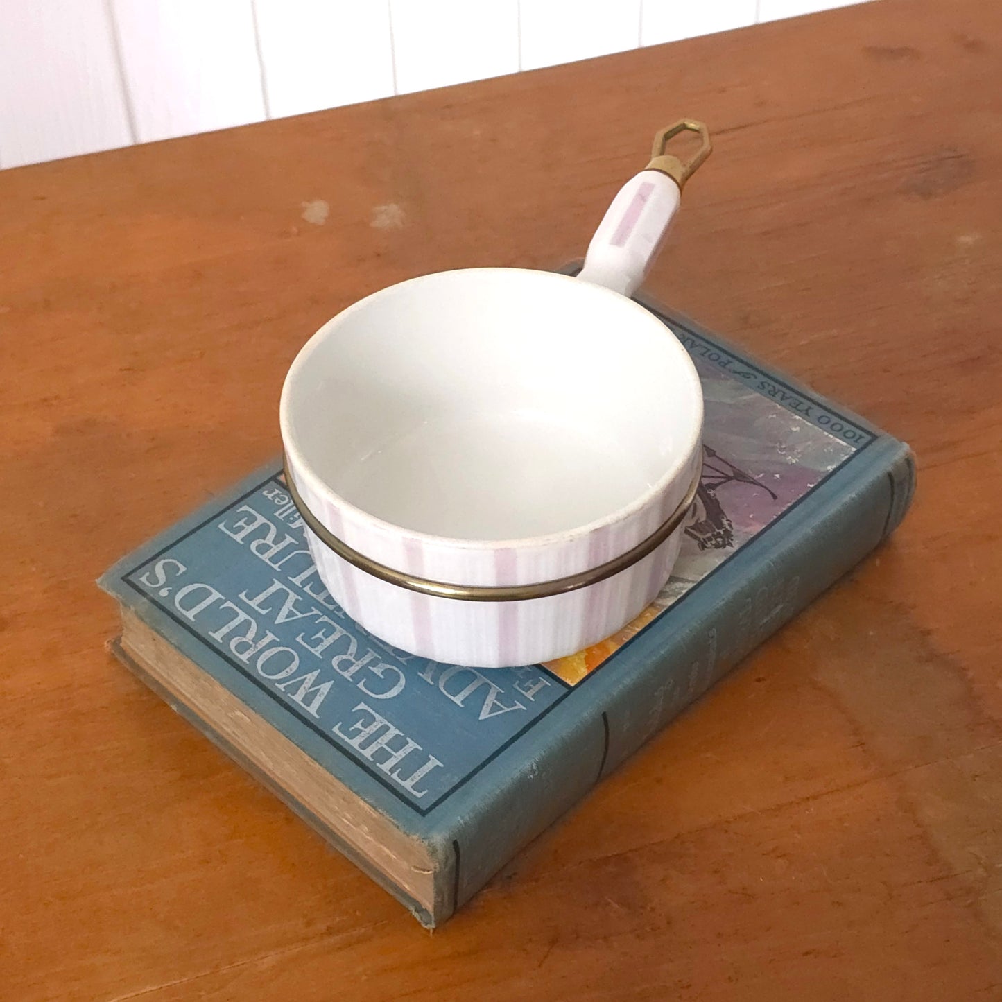Vintage French Striped Porcelain Saucepan