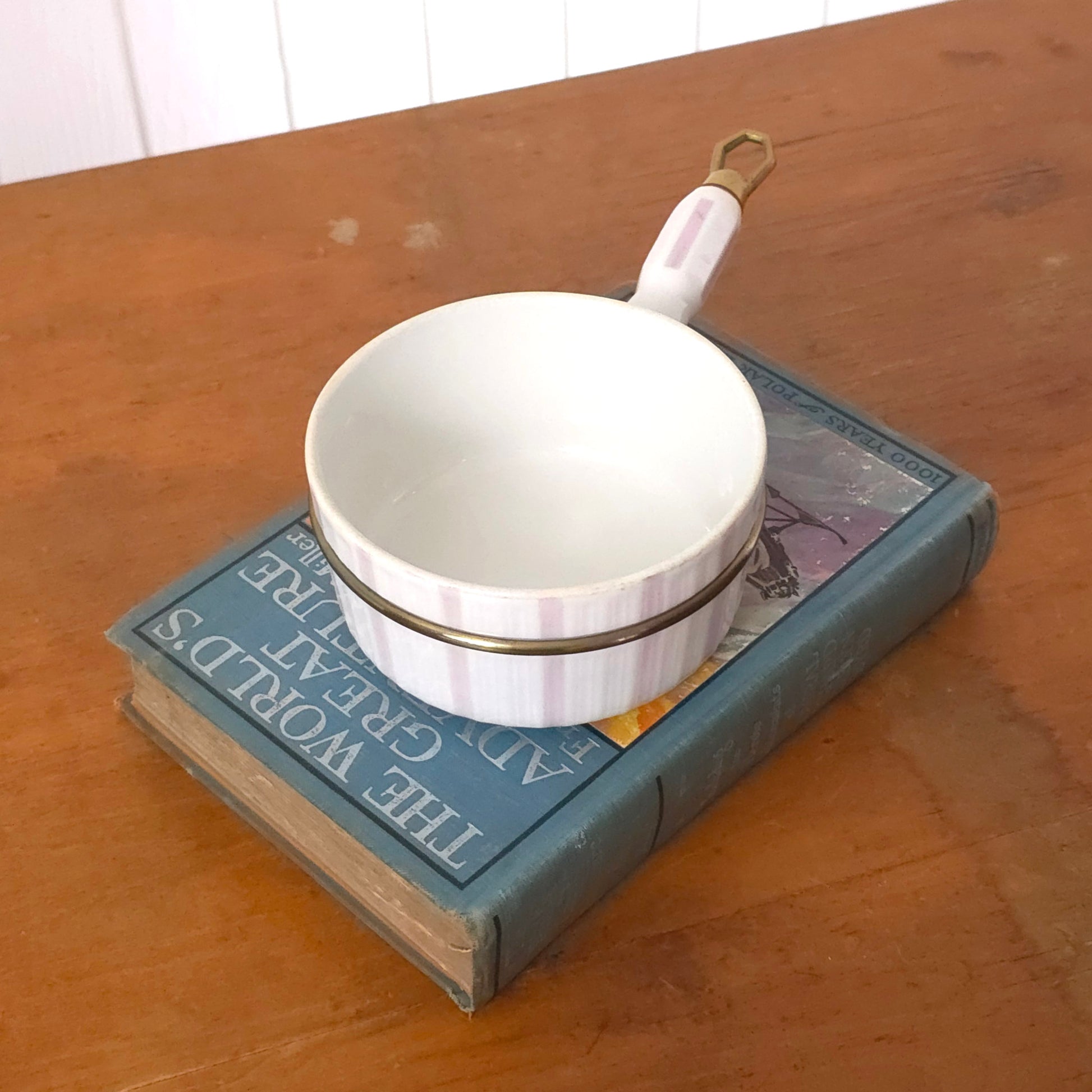 Vintage French Striped Porcelain Saucepan
