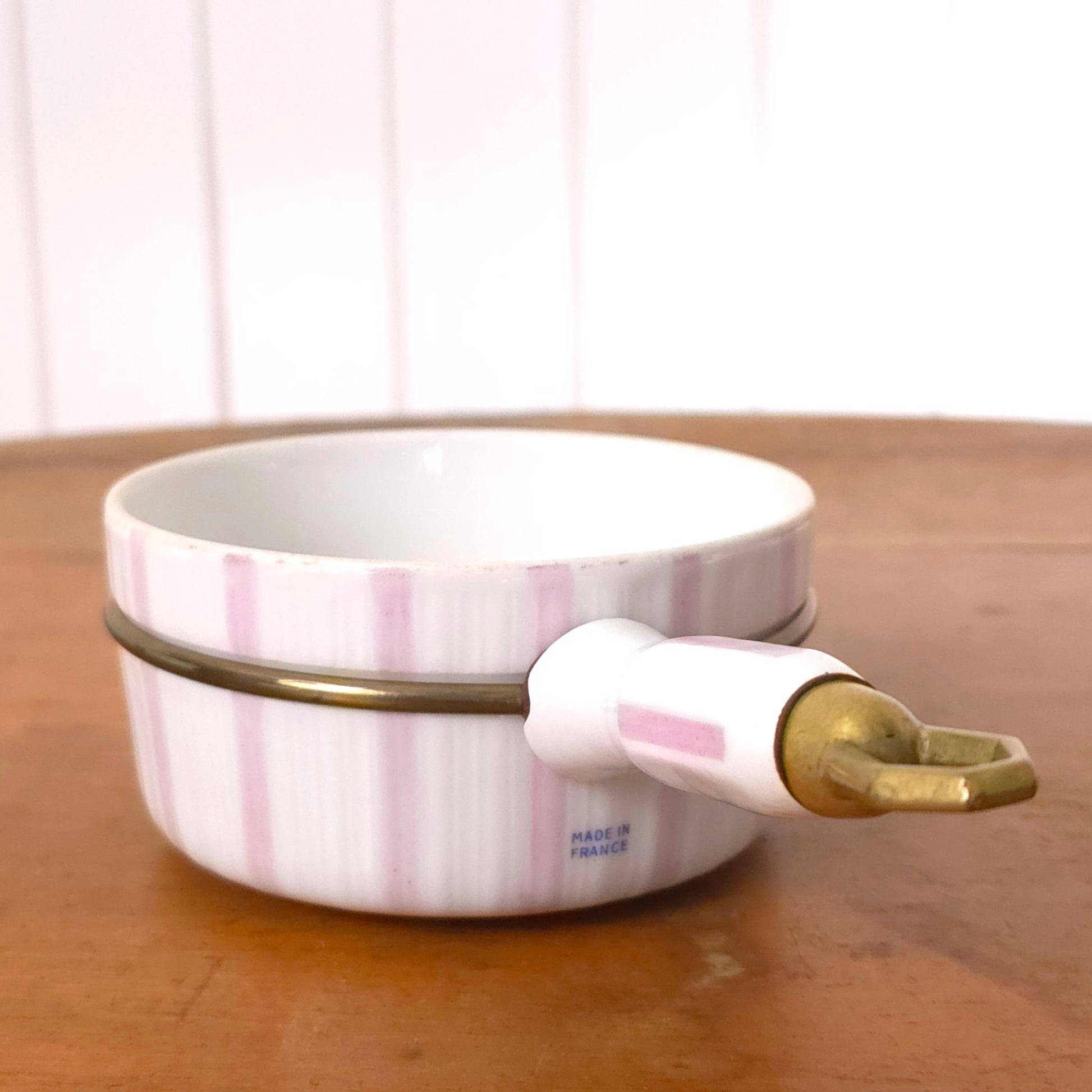 Vintage French Striped Porcelain Saucepan