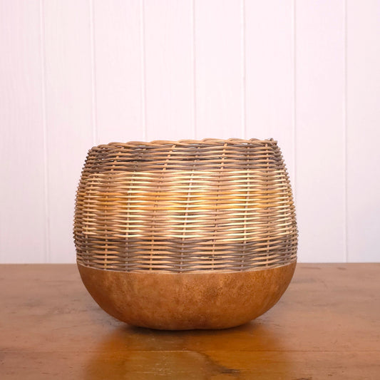 Vintage round gourd-bottom striped basket 