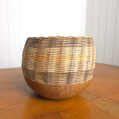 Vintage round gourd-bottom striped basket 