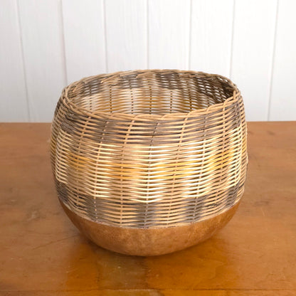 Vintage round gourd-bottom striped basket 