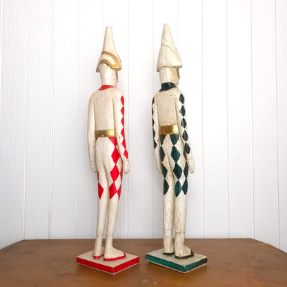 Italian Harlequin Wooden Jester Statues