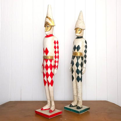 Italian Harlequin Wooden Jester Statues