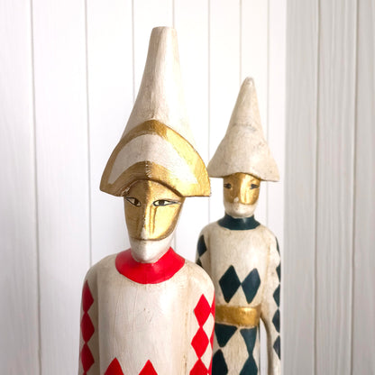 Detail of Italian Harlequin Wooden Jester Statues