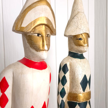 Detail of Italian Harlequin Wooden Jester Statues
