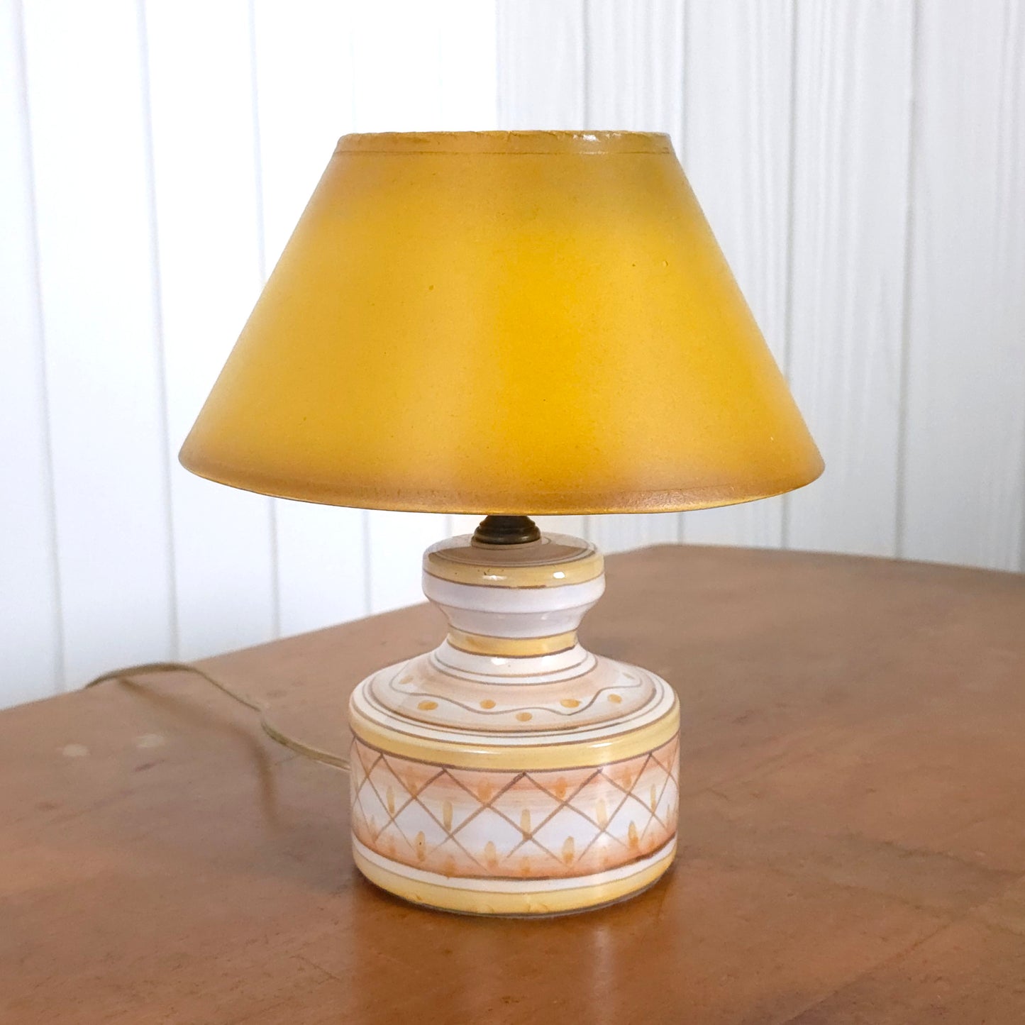 Vintage Italian Hand-Painted Pottery Lamp w/Shade