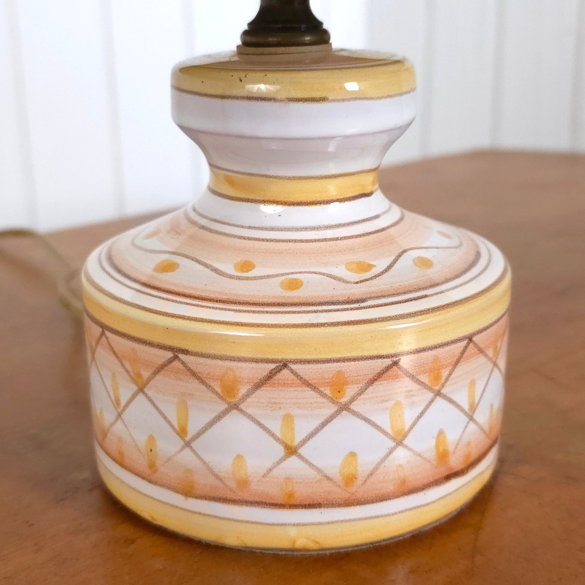 Detail of Vintage Italian Hand-Painted Pottery Lamp w/Shade