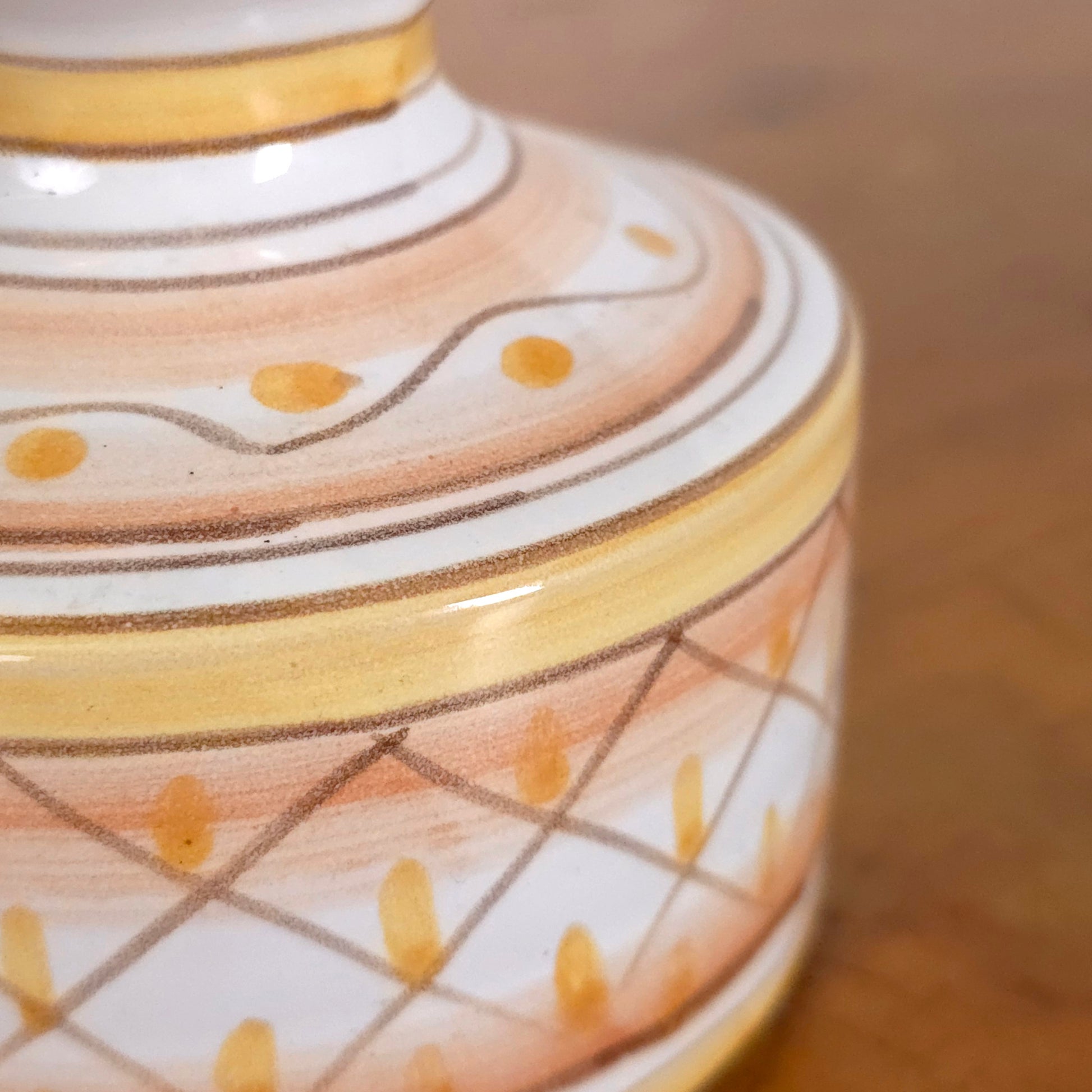 Detail of Vintage Italian Hand-Painted Pottery Lamp w/Shade