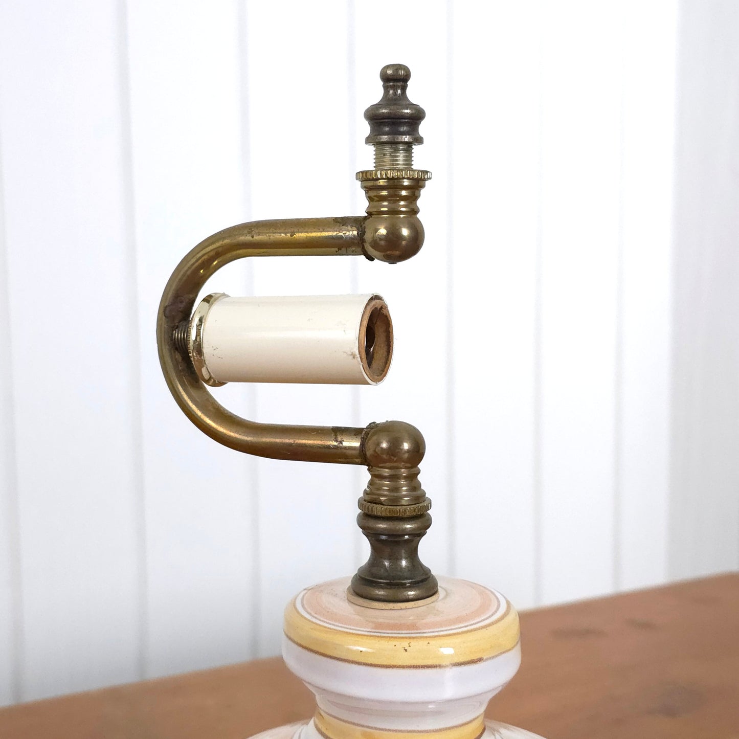Detail of Vintage Italian Hand-Painted Pottery Lamp w/Shade