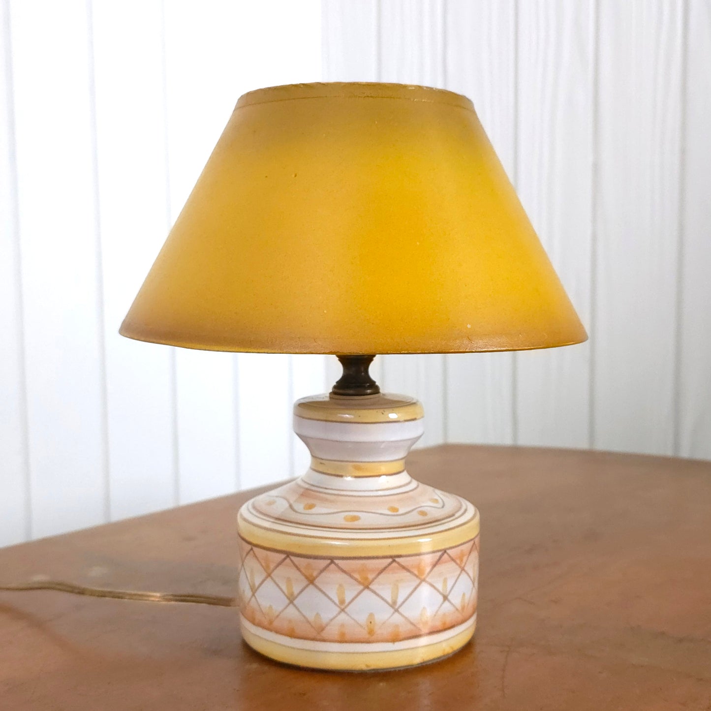 Vintage Italian Hand-Painted Pottery Lamp w/Shade