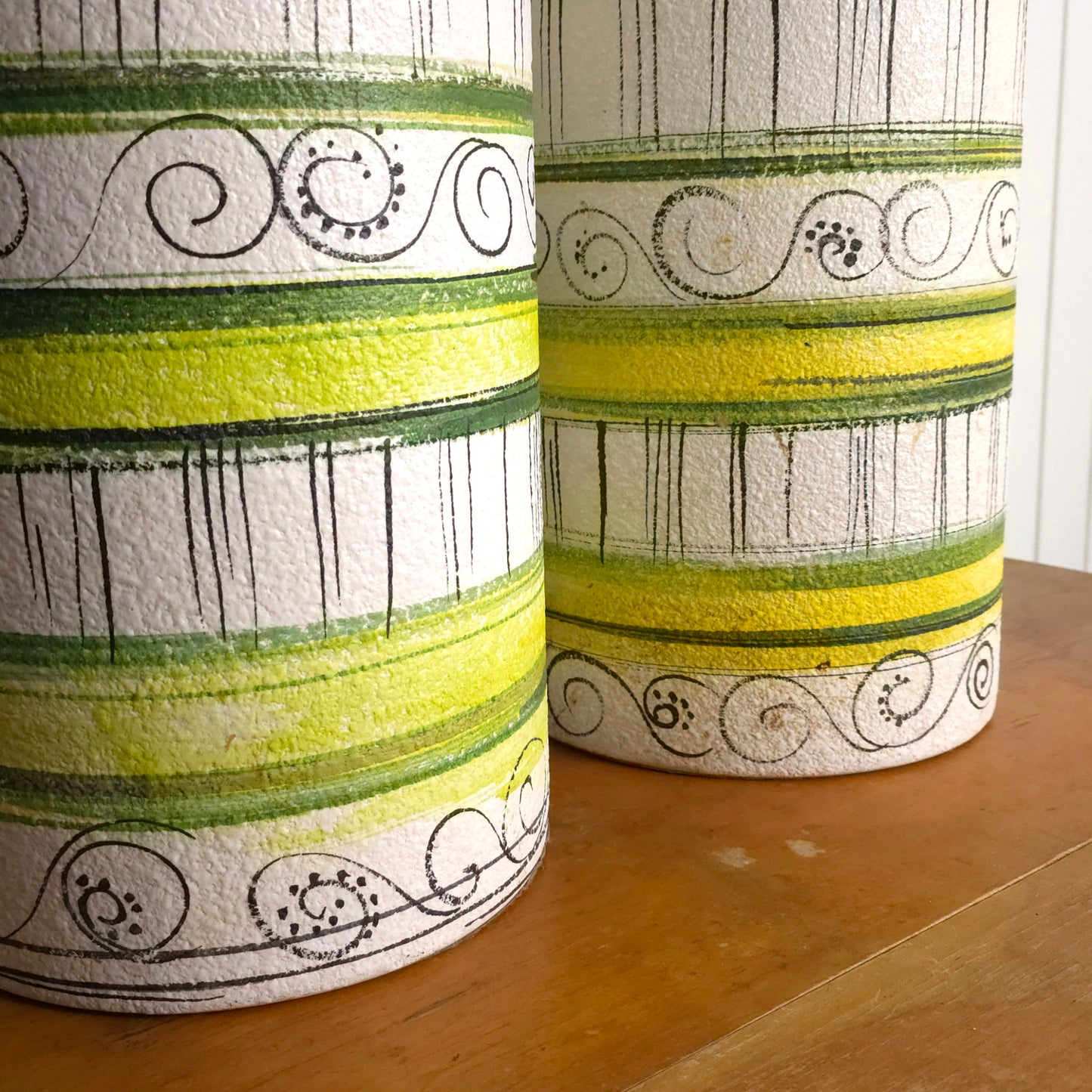 Detail of Vintage 60s Massive Italian Pottery Striped Table Lamps