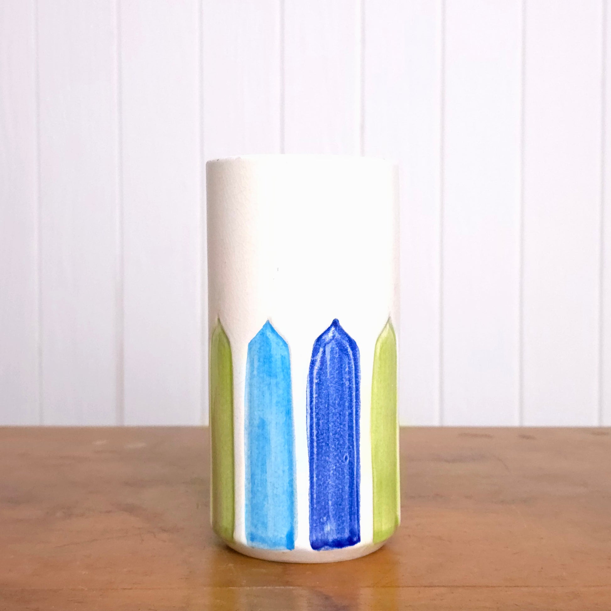  1960's Italian white rainbow panel pottery vase