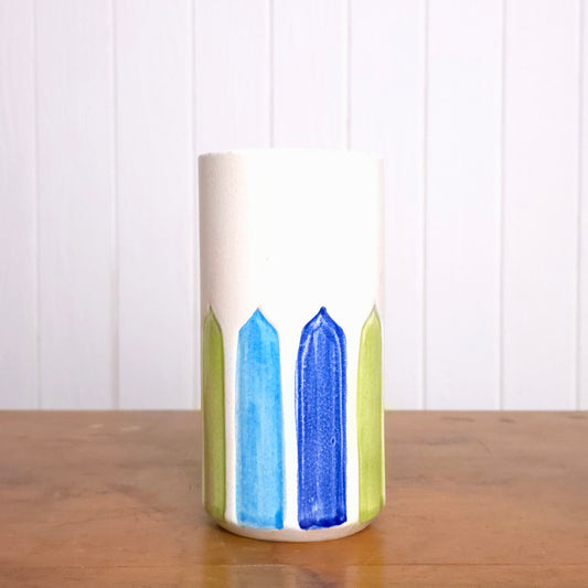  1960's Italian white rainbow panel pottery vase