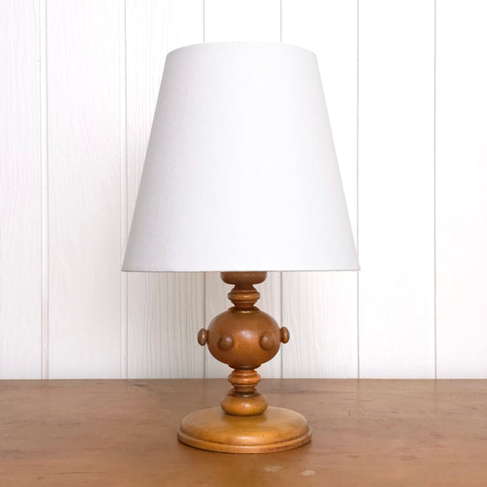 Vintage Folk Art Knobby Spindle Wooden Table Lamp with shade