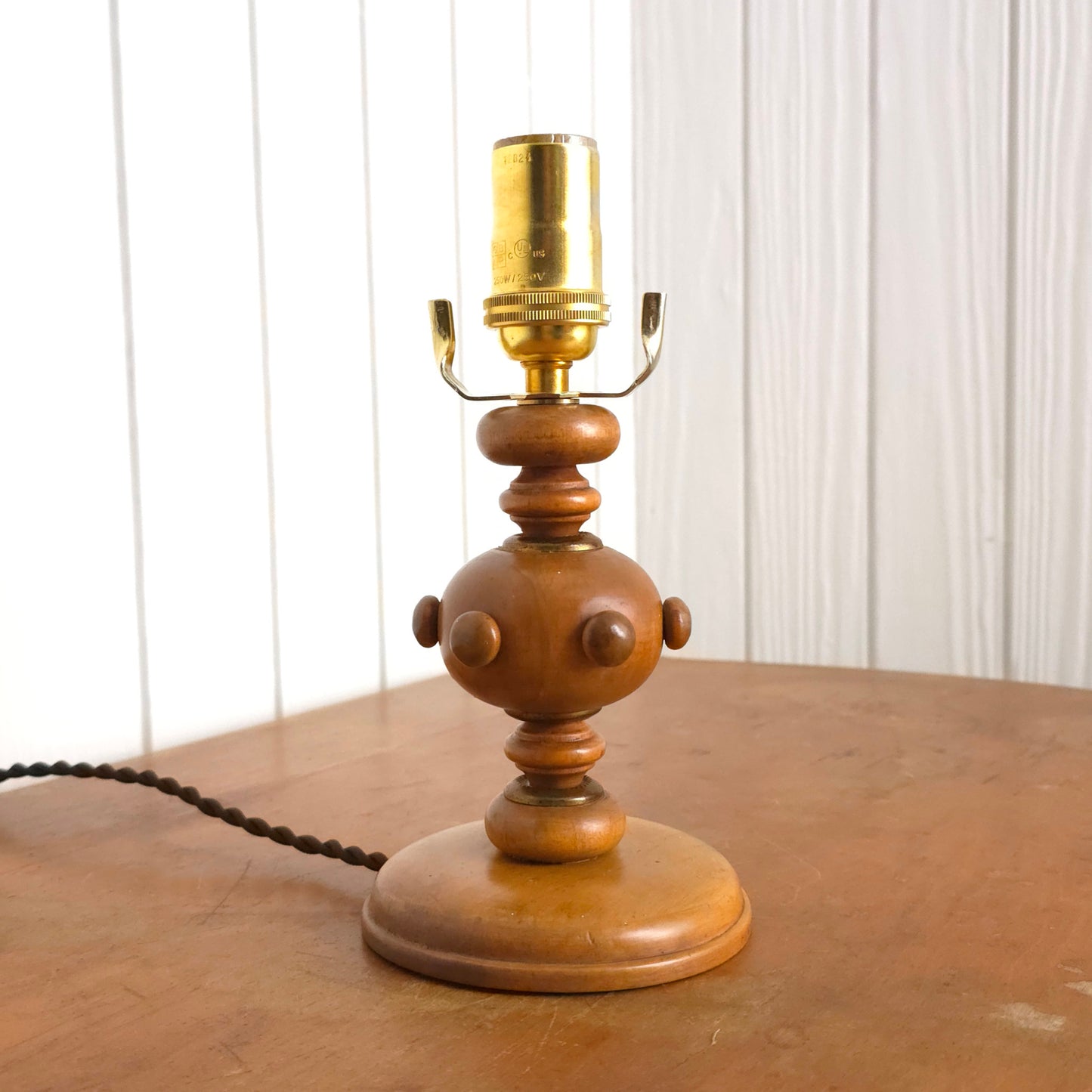 Vintage Folk Art Knobby Spindle Wooden Table Lamp