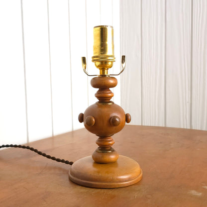Vintage Folk Art Knobby Spindle Wooden Table Lamp