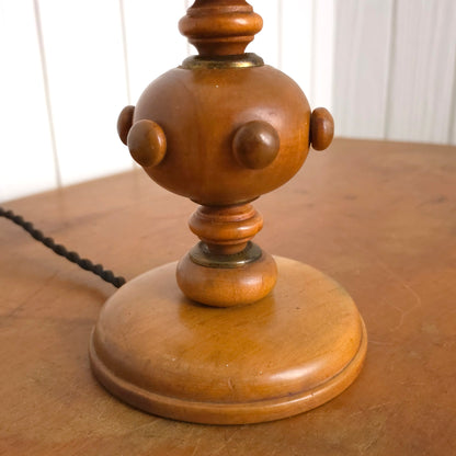 Detail of Vintage Folk Art Knobby Spindle Wooden Table Lamp