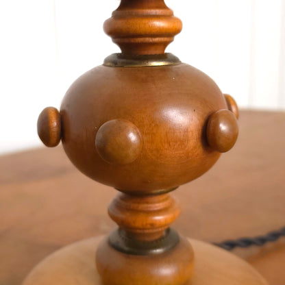 Detail of Vintage Folk Art Knobby Spindle Wooden Table Lamp