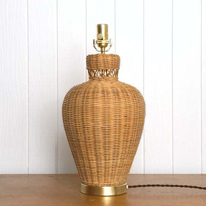 Vintage Lattice Neck Wicker Basket and Brass Table Lamp