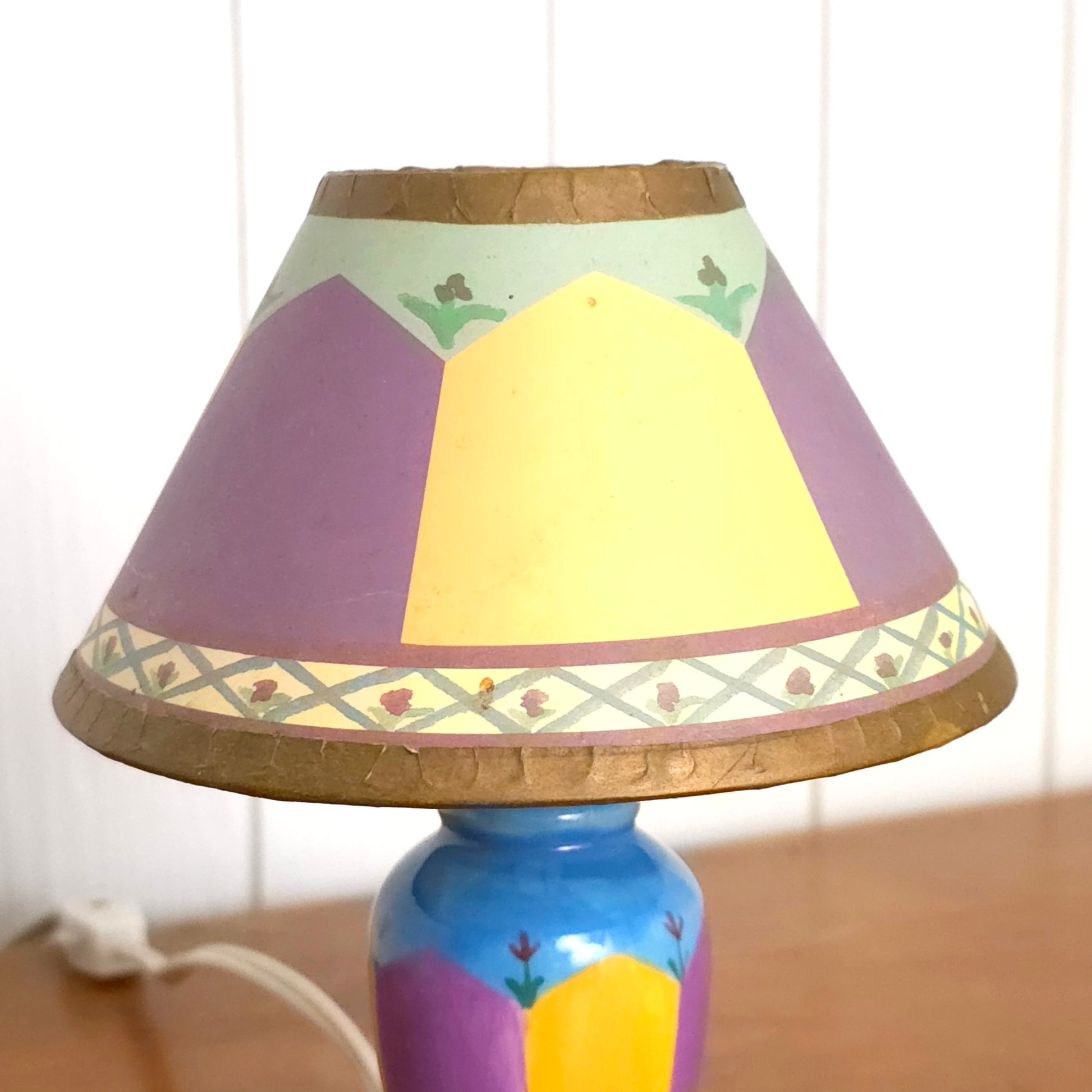 Shade detail of Mackenzie Childs-Style Hand-Painted Floral Ceramic Accent Lamp