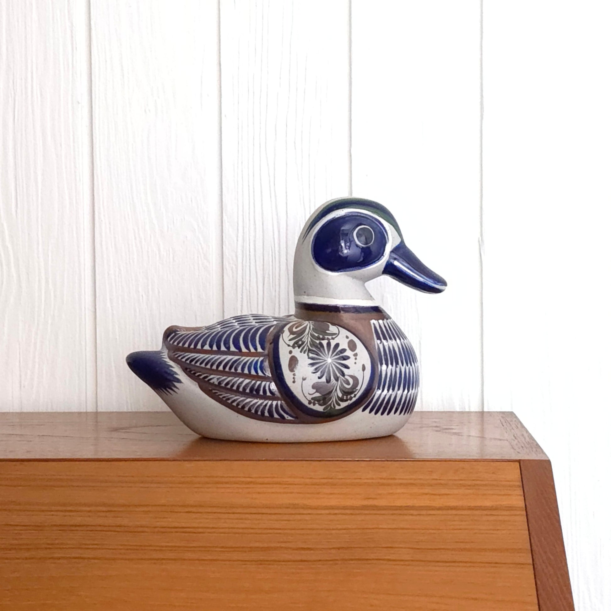 Mexican Tonala Folk Art Hand Painted Pottery Duck